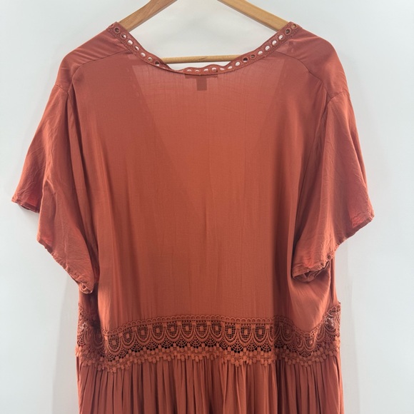 Torrid Duster Length Kimono Tie Front Lace Details in Orange Rust Size 2X - Picture 10 of 15